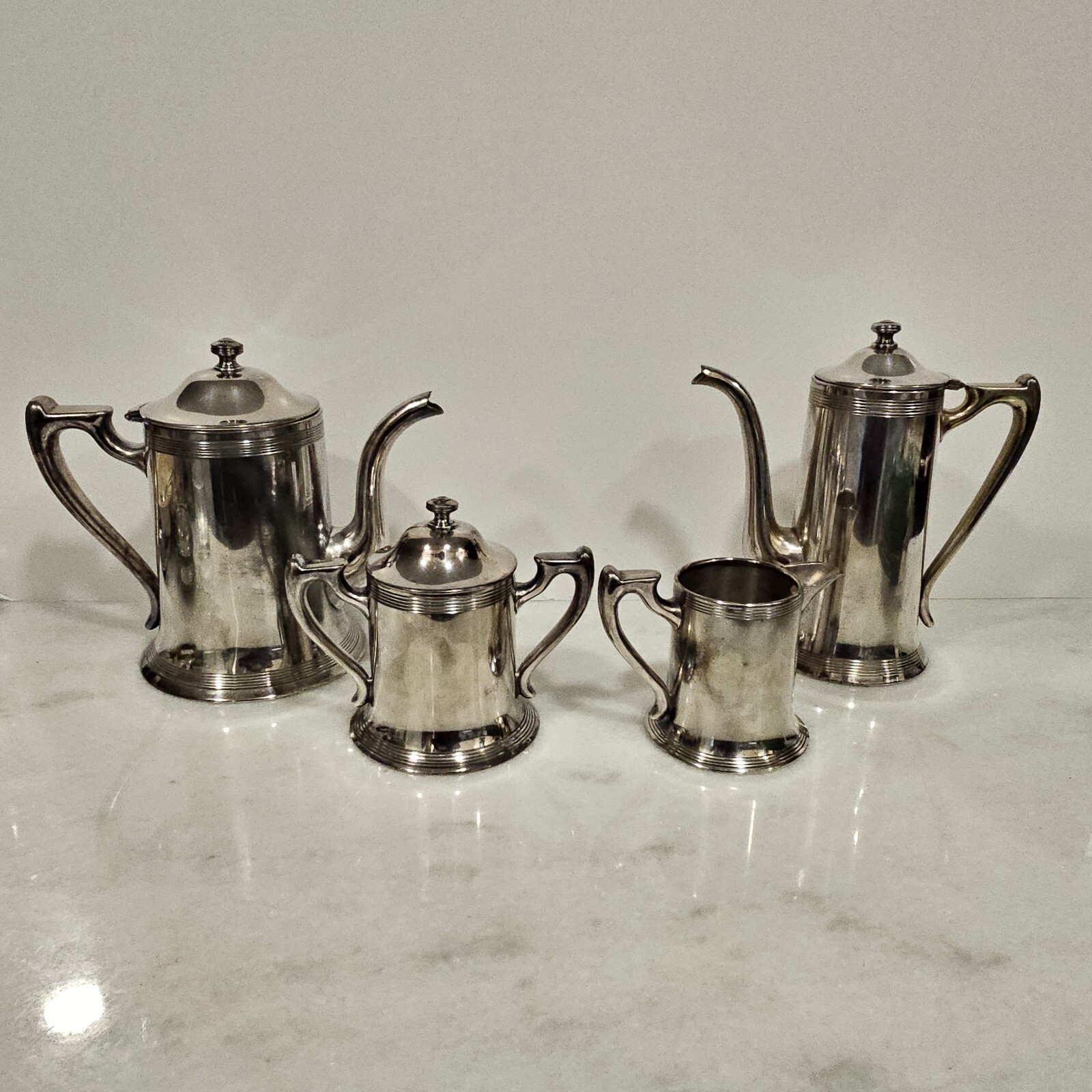 Sheffield Silverplated Coffee Tea Pot, Sugar Creamer 4 piece set