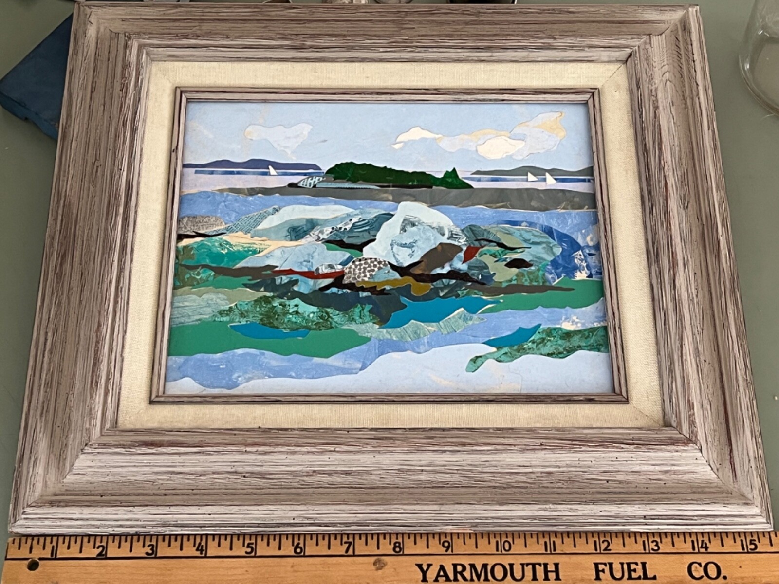 1998 Crotch Island Stonington ME Paper Collage painting artist signed