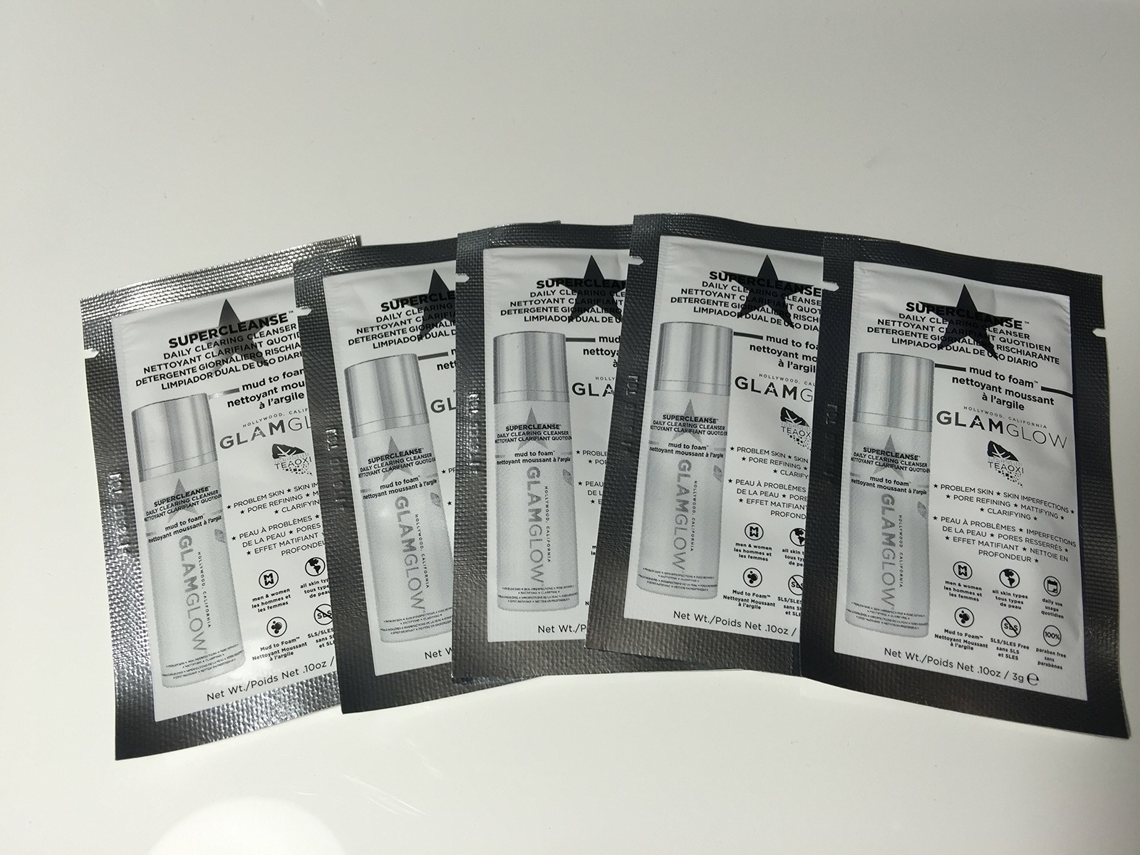Glamglow Supercleanse Sample Packets 5 Pcs (.50oz/15g Combined Total)