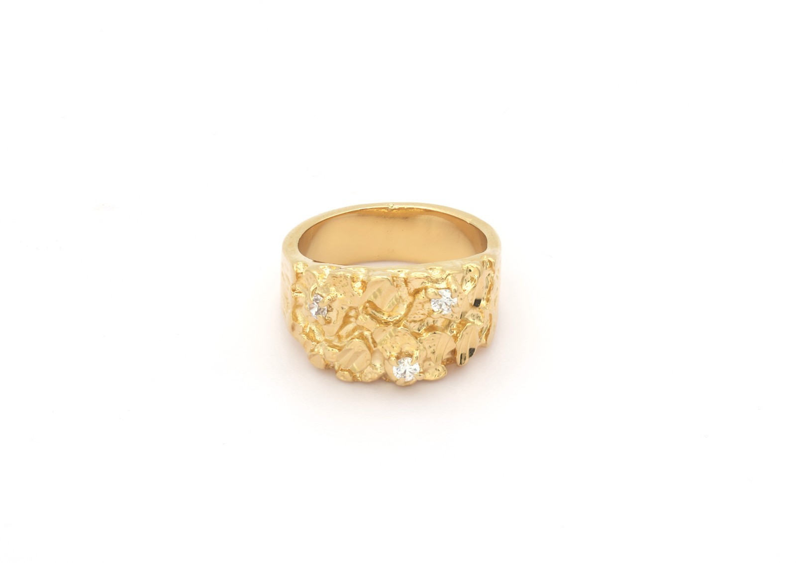 Gold Nugget Ring for Men, 14k Heavy Plated, Cubic Zirconia