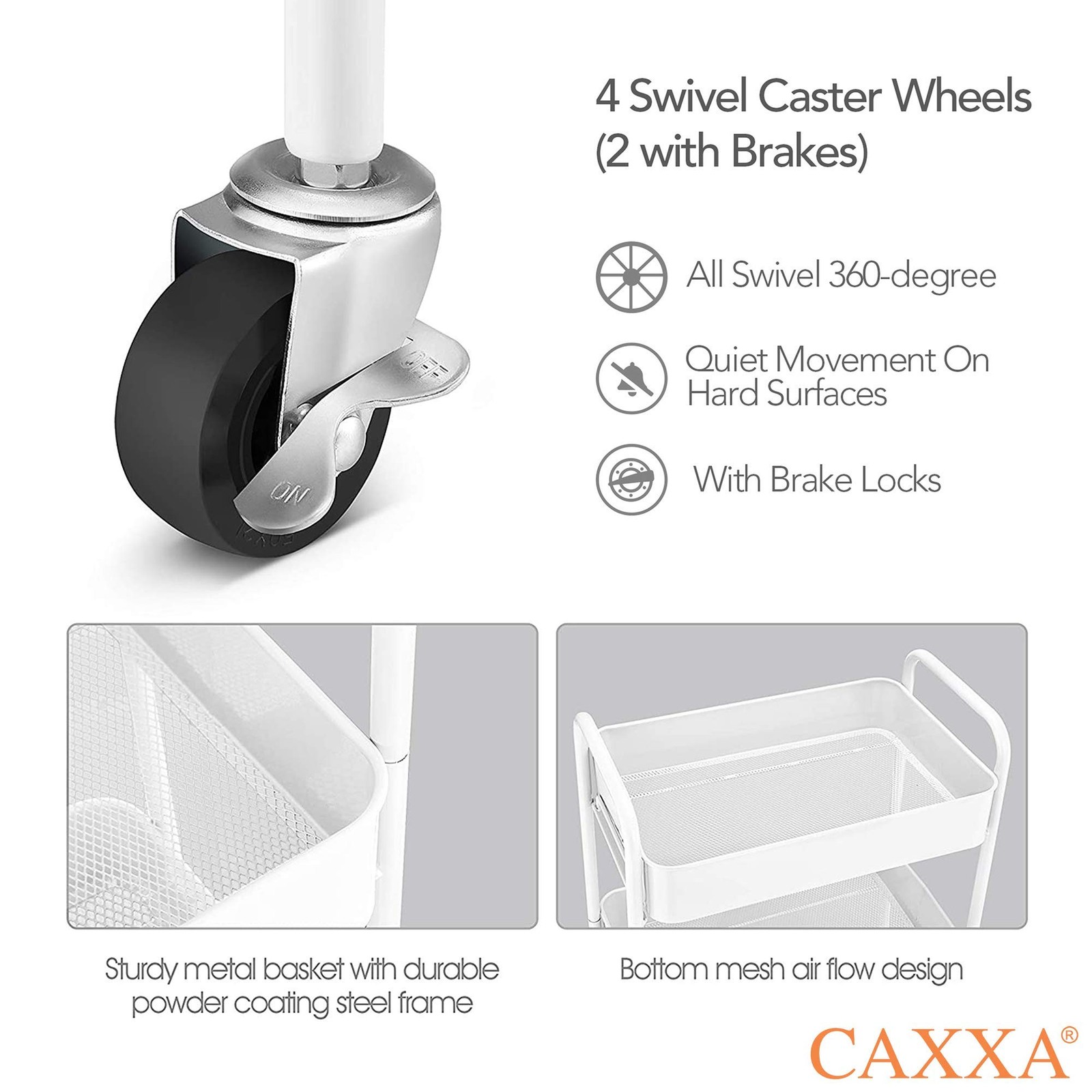 3 Tier Rolling Metal Storage Organizer Mobile Utility Cart Caster Wheels