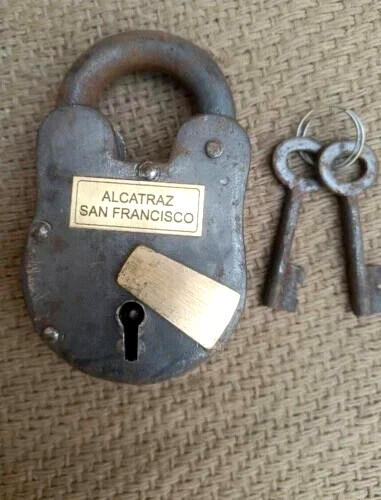 Antique Padlock Alcatraz San Francisco 5" Cast Iron Functional Lock & Keys