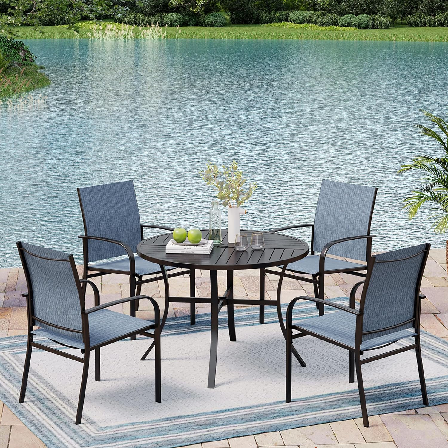 4 Pieces Patio Chairs Outdoor Dining Chair Garden Furniture Armchairs Blue
