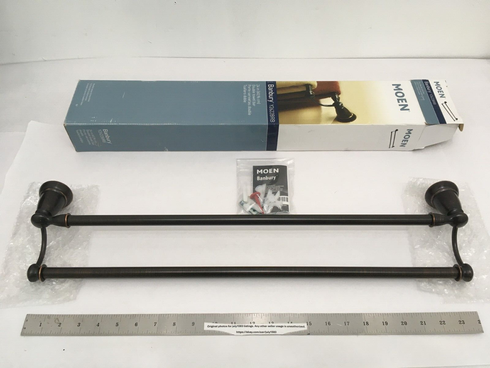 (1) NEW Moen Banbury 24" Double Towel Bar - MEDITERRANEAN BRONZE - Y2622BRB