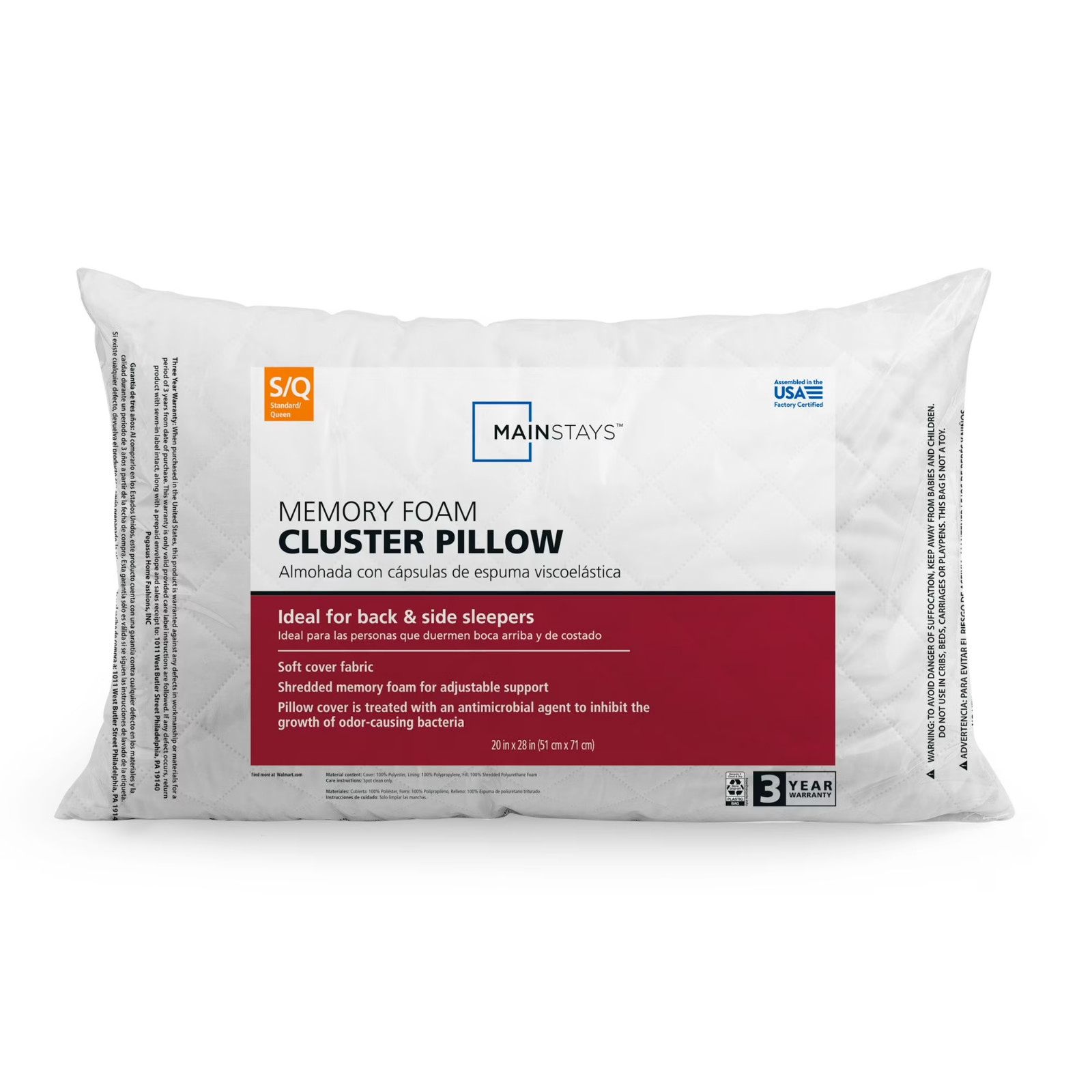 Mainstays™ Memory Foam Cluster Bed Pillow Standard Queen - FAST SHIPPING