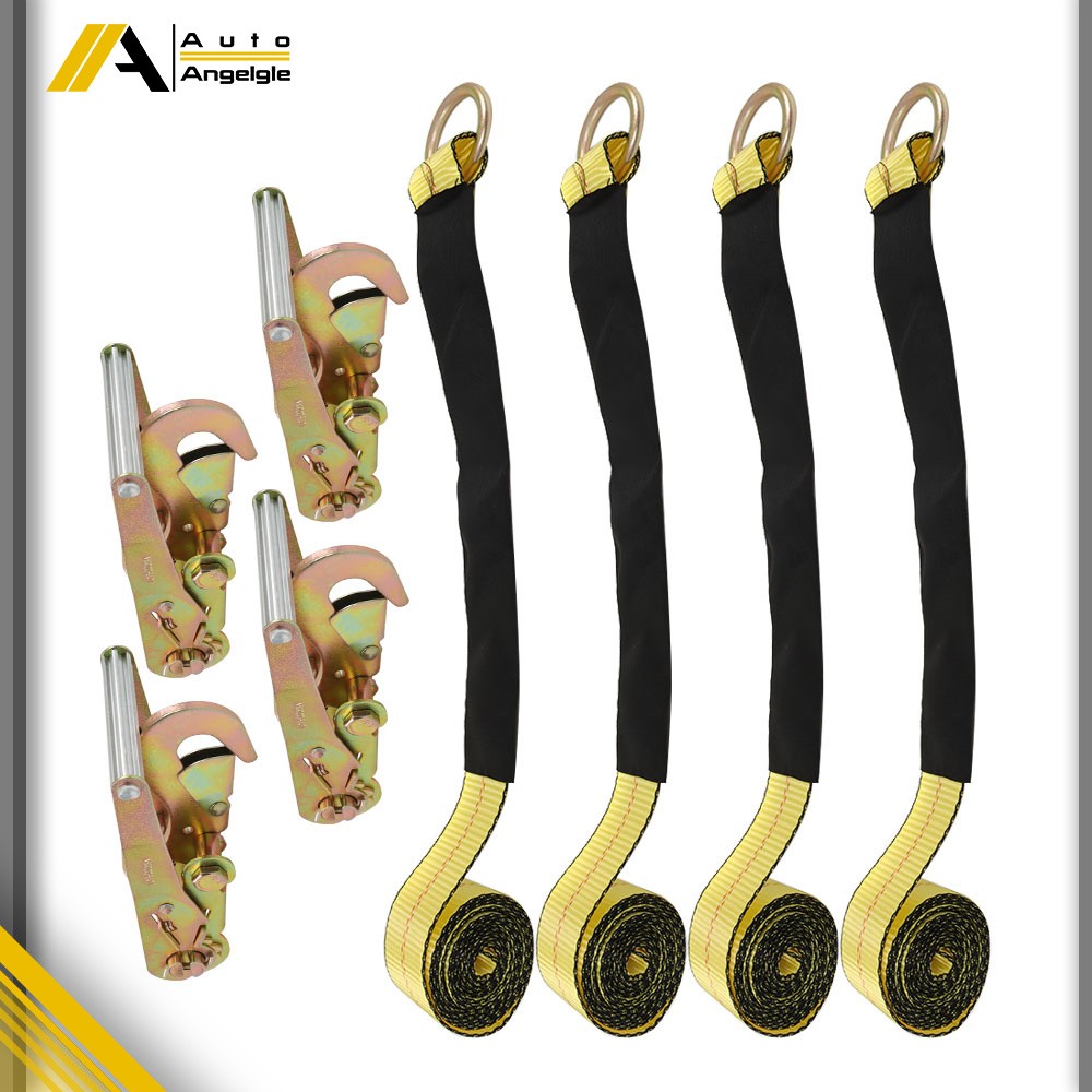 Polyester Vehicle Tie Down With Snap Hooks Lasso 2" x 96" Yellow 3300lb - 4 Pack