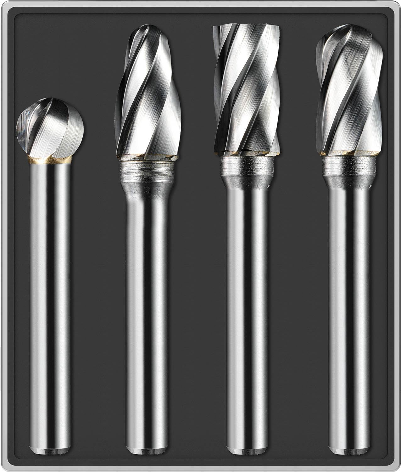 4Pcs Carbide Burr Set 1/4 Shank Aluminum Cut (Wide-Flute Cut) Die Grinder Bits