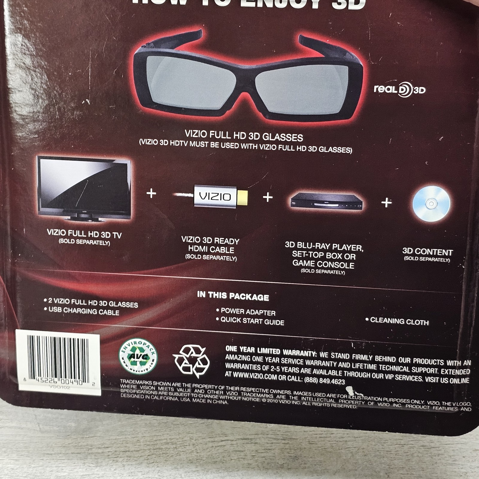 Vizio VSG102 Rechargeable Full HD Active Shutter 3D Glasses - 2 Pack for Vizio