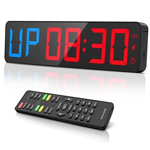 Gym Timer 15"Large LED Display Wall Clock | Gym Interval Workout | Blue + Red