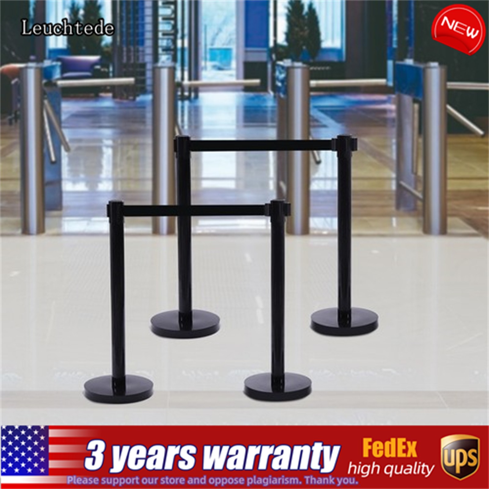 4PCS Crowd Control Stanchion Set Black Isolation Column 201 Stainless Steel Post