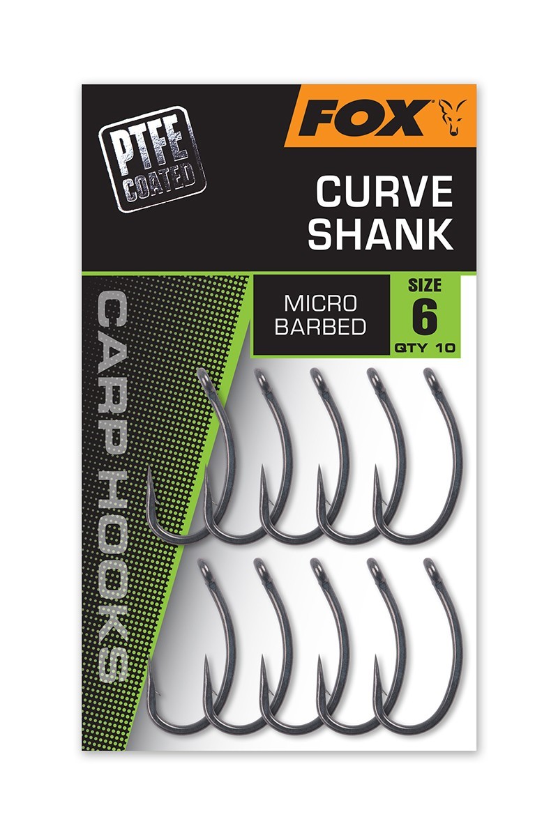 Fox Curve Shank Hooks - PTFE Coated - Carp Fishing - 10 Per Pack