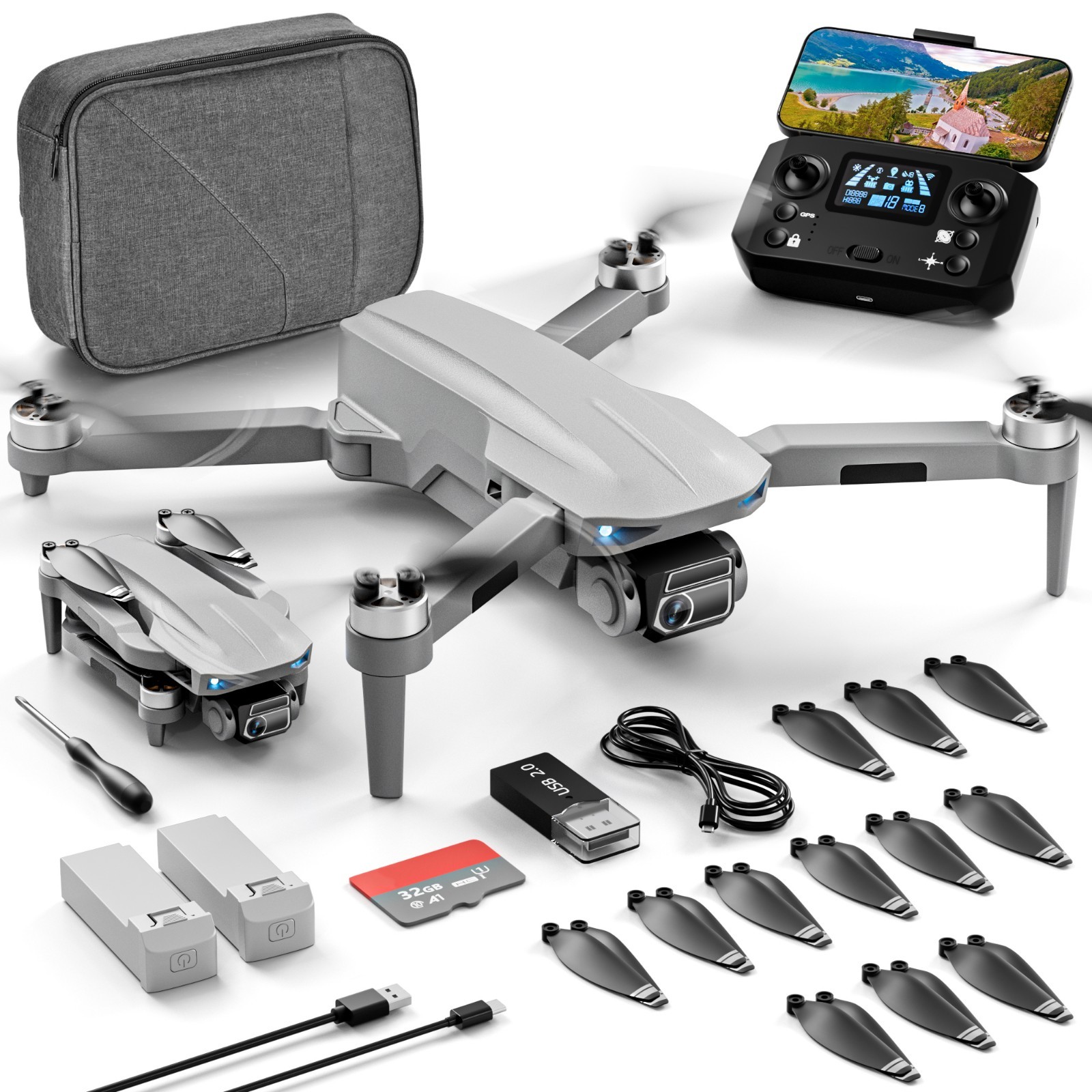 Drone with Camera 4K HD GPS WiFi Live Video Brushless Motor Foldable 2 Batteries