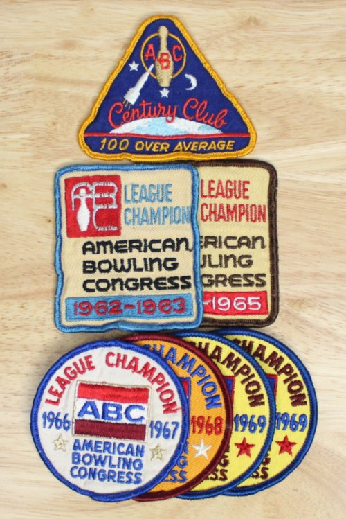 Lot of 7 Vintage ABC Bowling Patches – League Champion 1962–1969 + Century Club