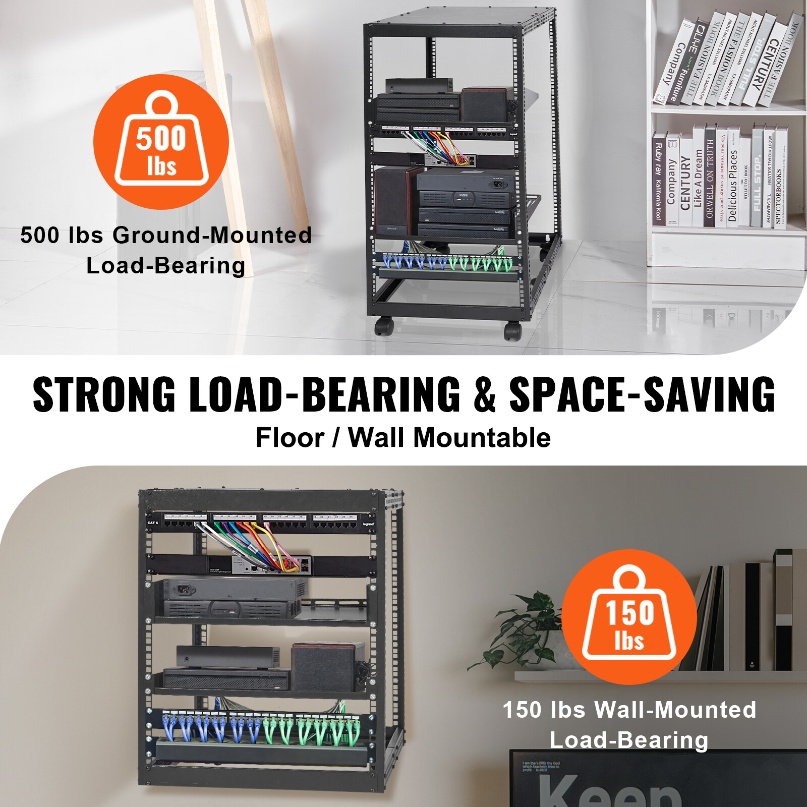 VEVOR 20U 4 Post Open Frame Server Rack Network Enclosure 23''-40'' Adjustable