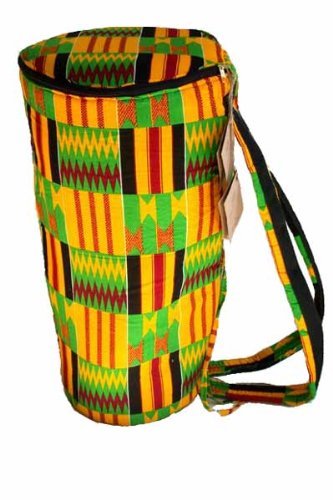 African Kente Print Djembe Bag - Backpack style case fits 12.5" x 22" djembe