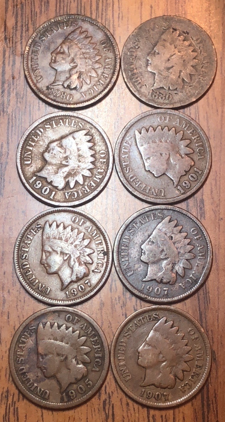 Indian Head 1880X2,1901X2,1907X2,1905,1907 Your Get (8)These Exact Coins N210