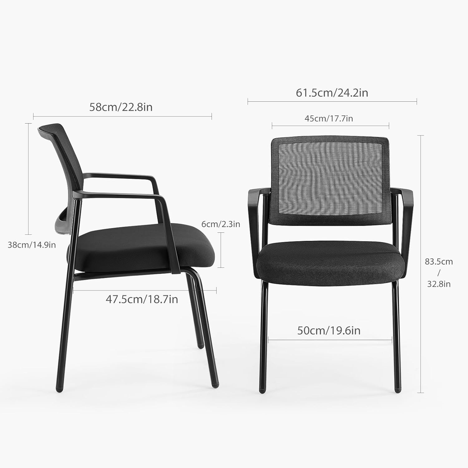 Black Stackable Arm Chairs W/ Mesh Back & Upholstered Fabric Sturdy Metal Frame