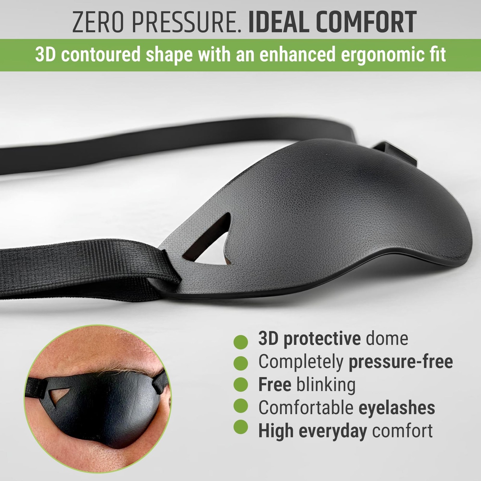 Black Premium Handmade Leather Eye Patch with Soft Foam Padding, Concave Adul...
