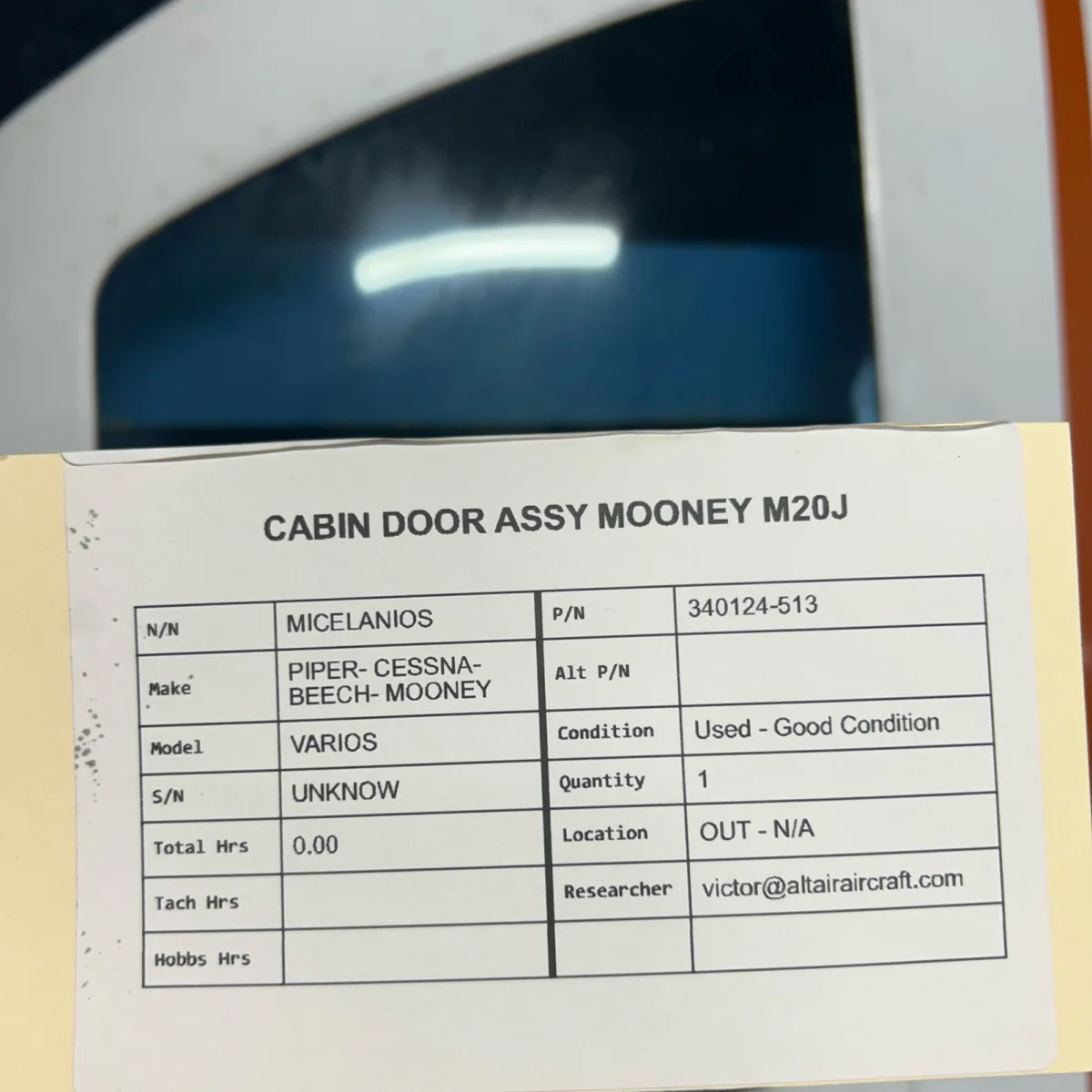 340124-513 | MOONEY M20J | CABIN DOOR ASSY