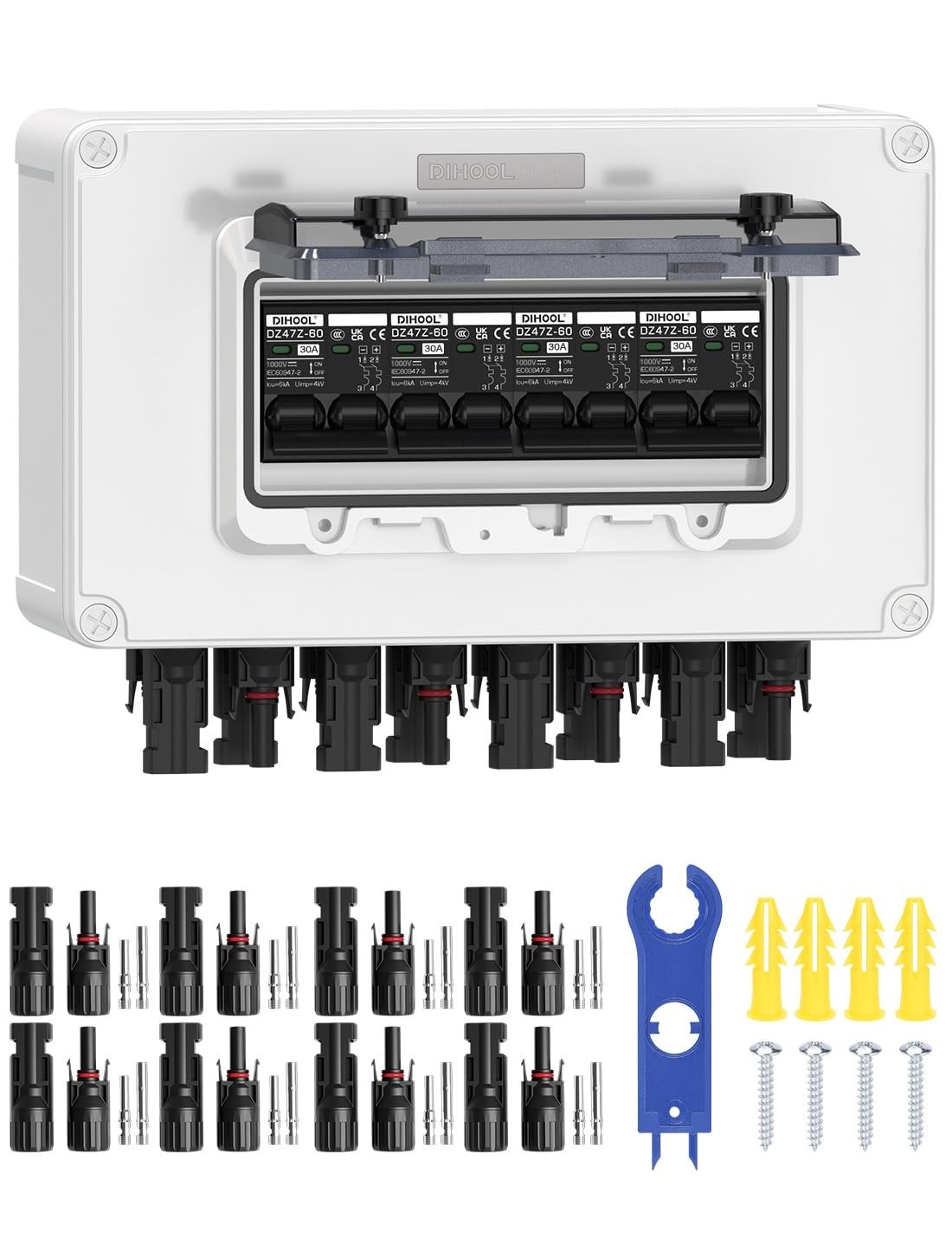 30 Amp Solar Panel Disconnect Switch - 4 String Waterproof Circuit Breaker Box