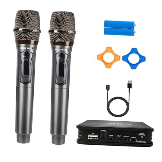 Wireless Microphone Karaoke System with RCA and AUX Audio 2 microphone
