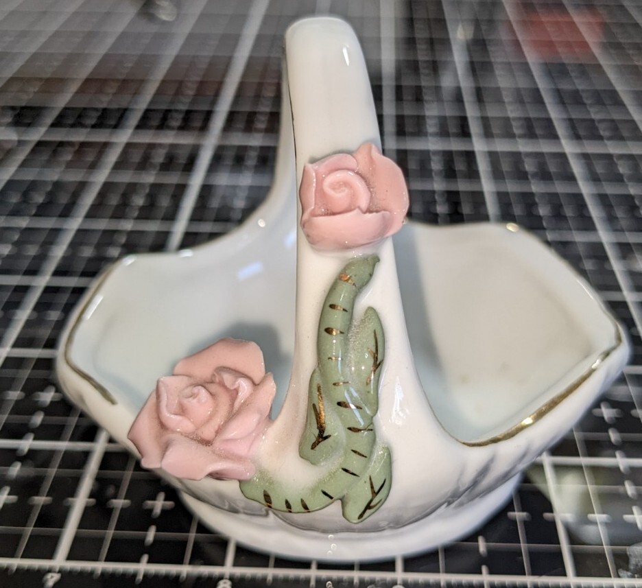 Vintage Basket Trinket Dish Roses
