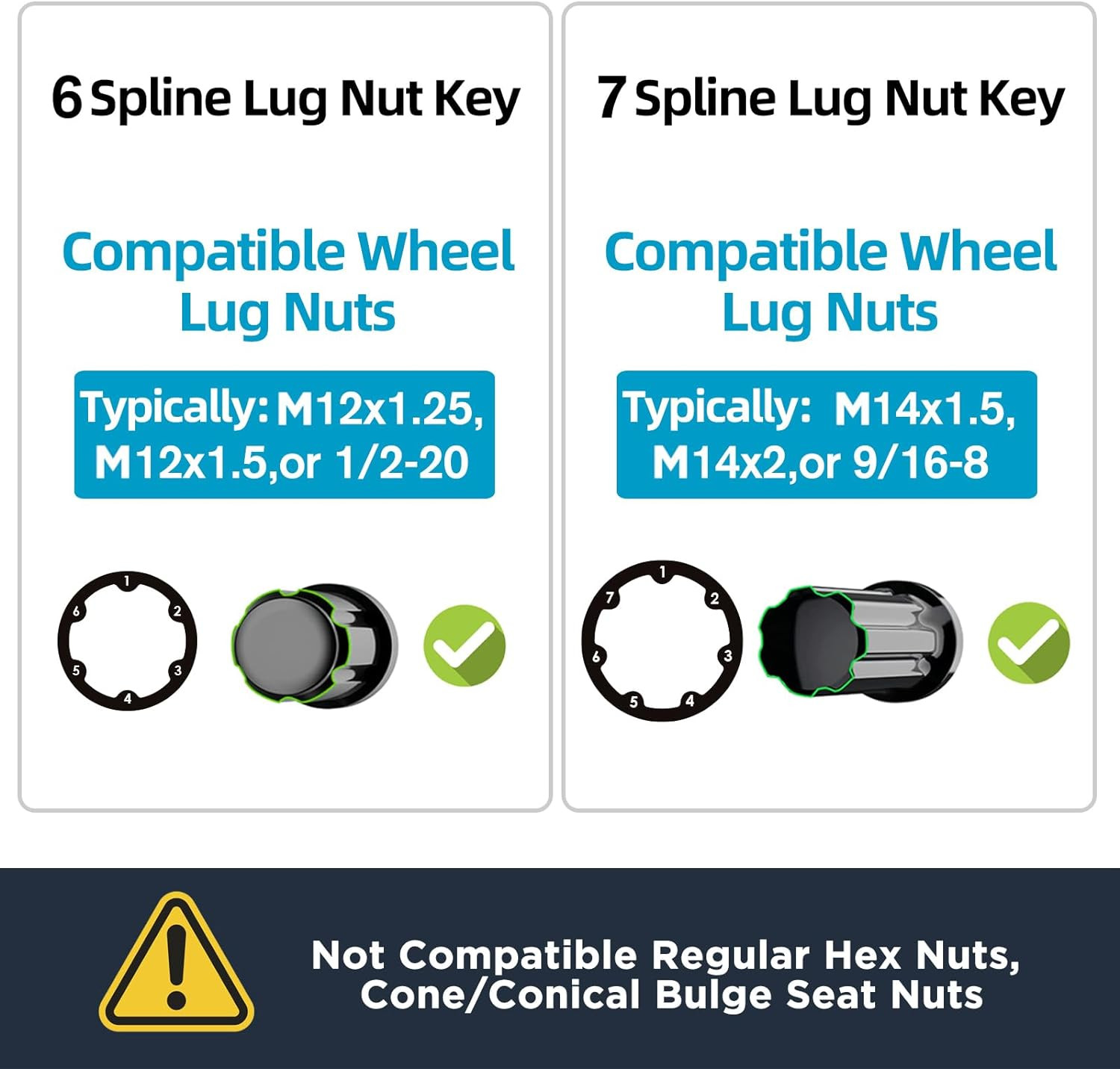2 Piece 6 & 7 Spline Lug Nut Key Socket Wheel Lock Removal Tool Kit