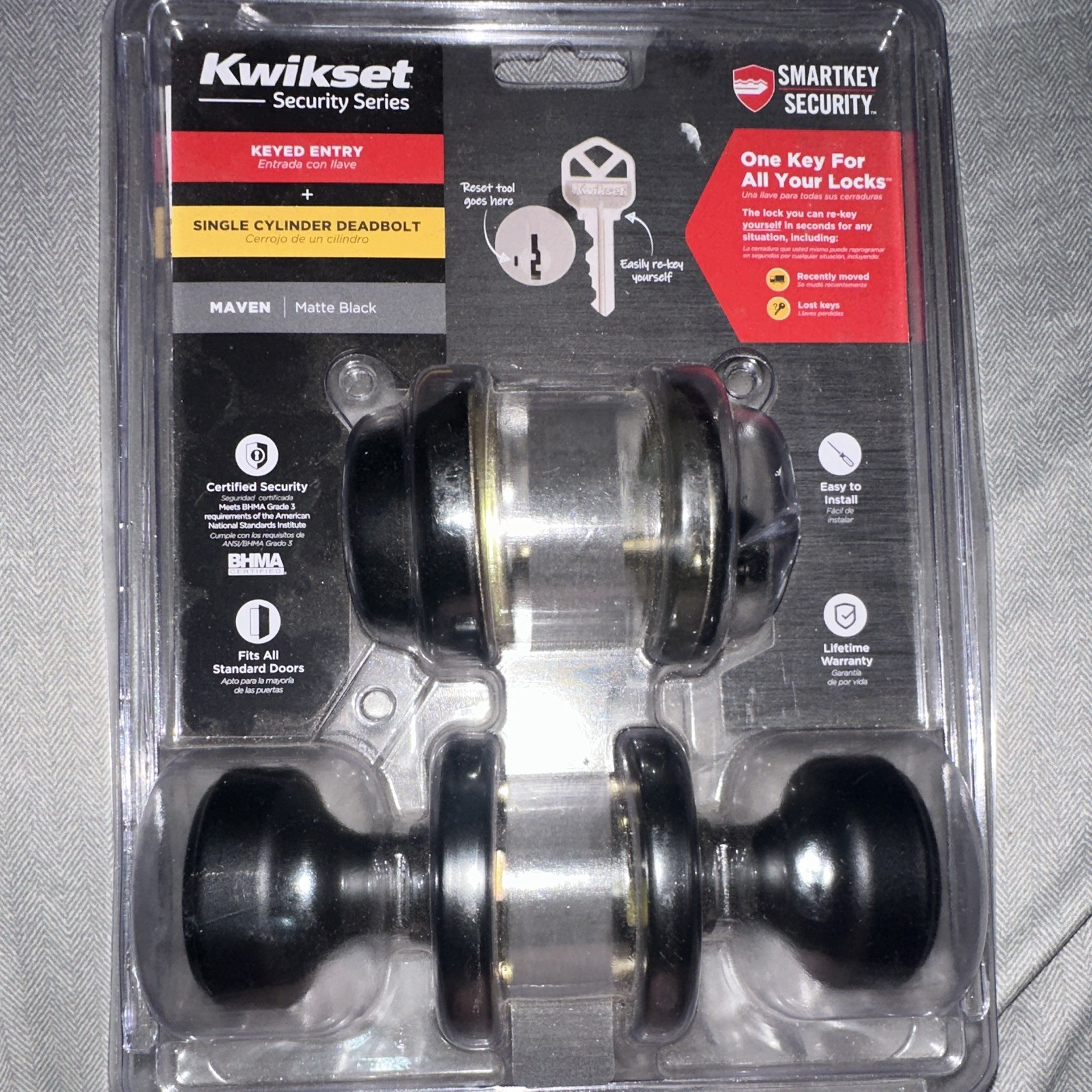 Kwikset Maven Matte Black Keyed Entry Knob w/ SmartKey Single Cylinder Deadbolt