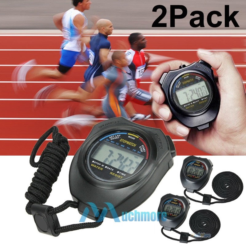 2X Digital LCD Stopwatch Sports Counter Chronograph Date Timer Odometer Watch