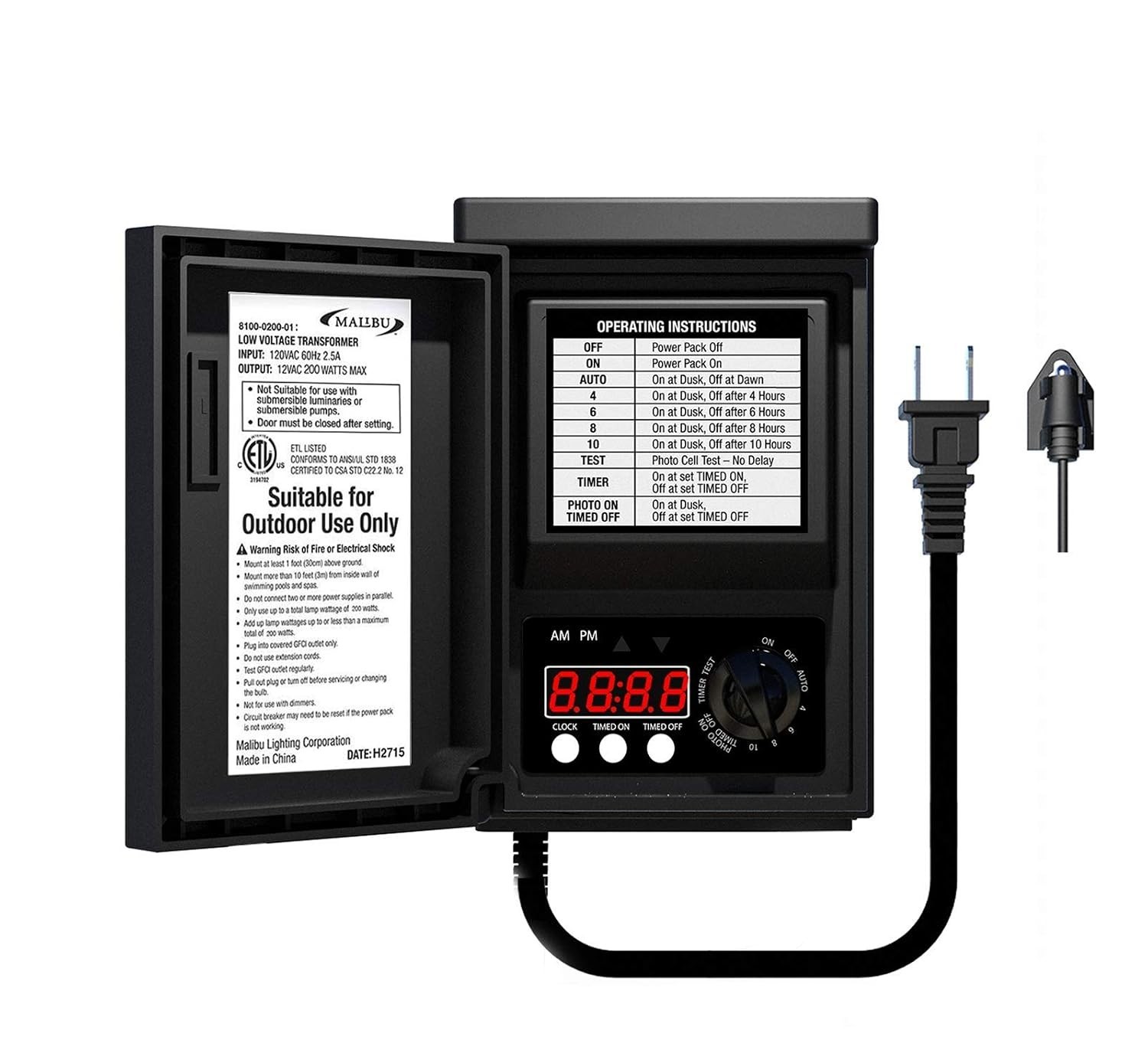 Programmable 200W Low-Voltage Transformer with Auto Photo Sensor for Lighting