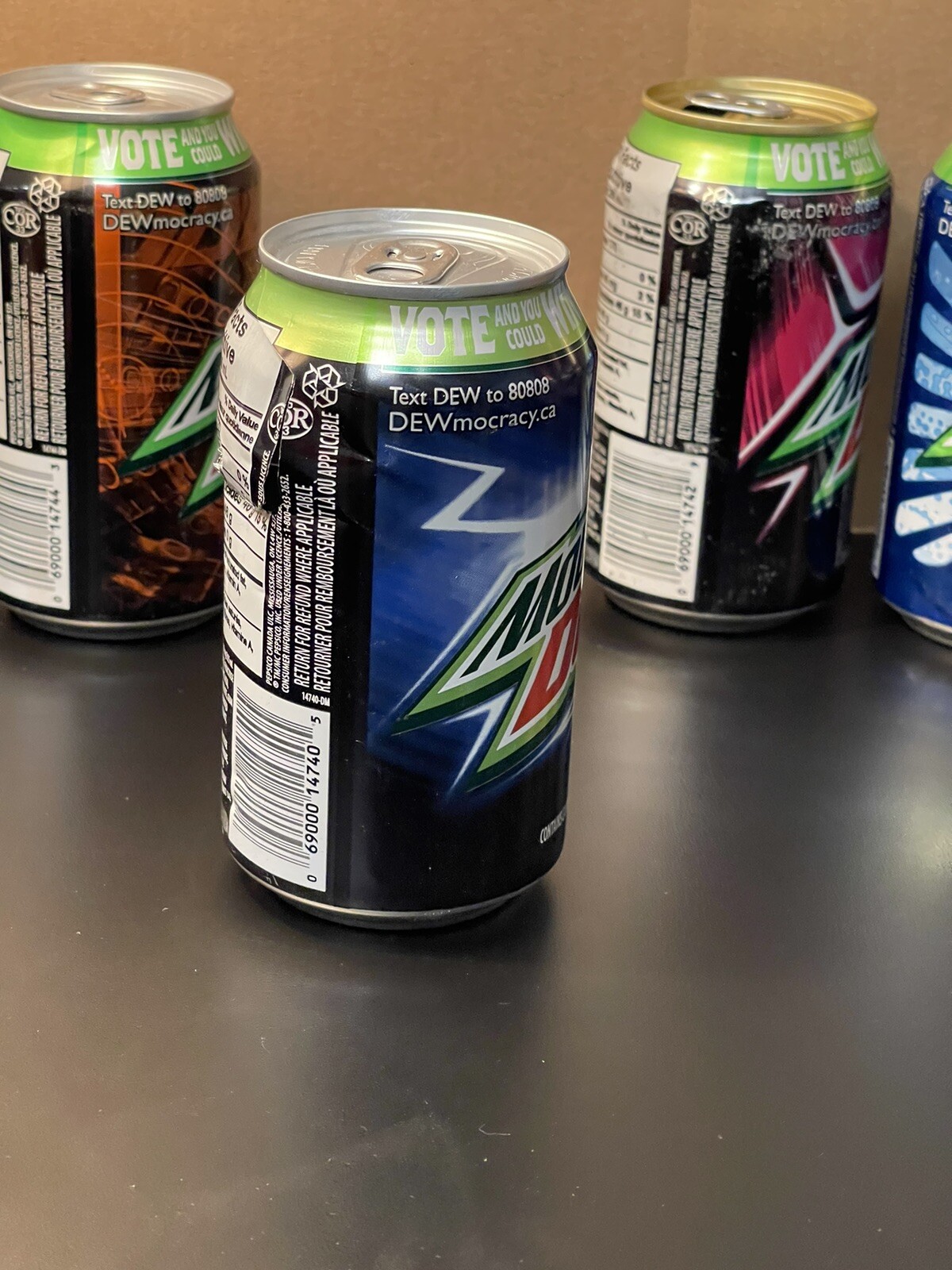 (4) Mountain Dew Canada Dewmocracy Empty Cans (2013) Supernova White Out
