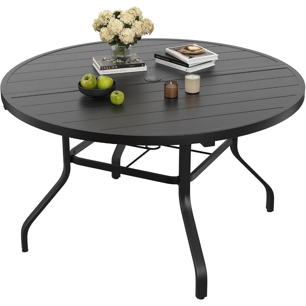 Round Outdoor Patio Dining Table, 47" Round Patio Table with 1.57" Umbrella