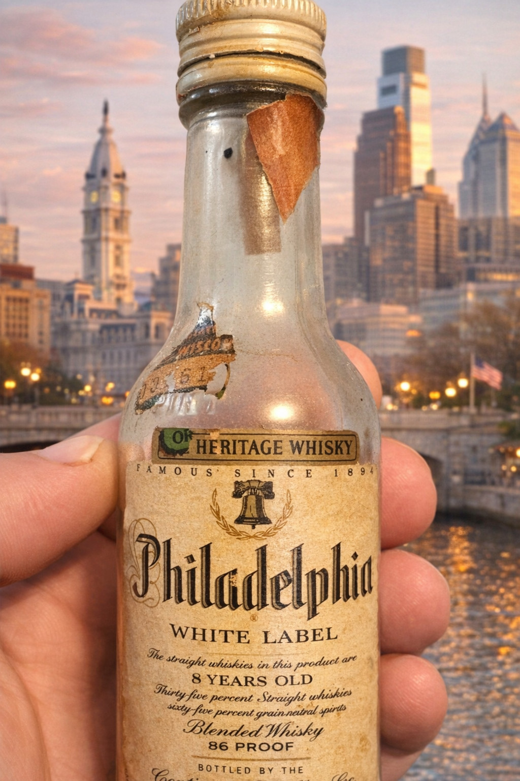 Philadelphia White Label Whisky Empty Bottle 1/10 Pint got buzzed in the east