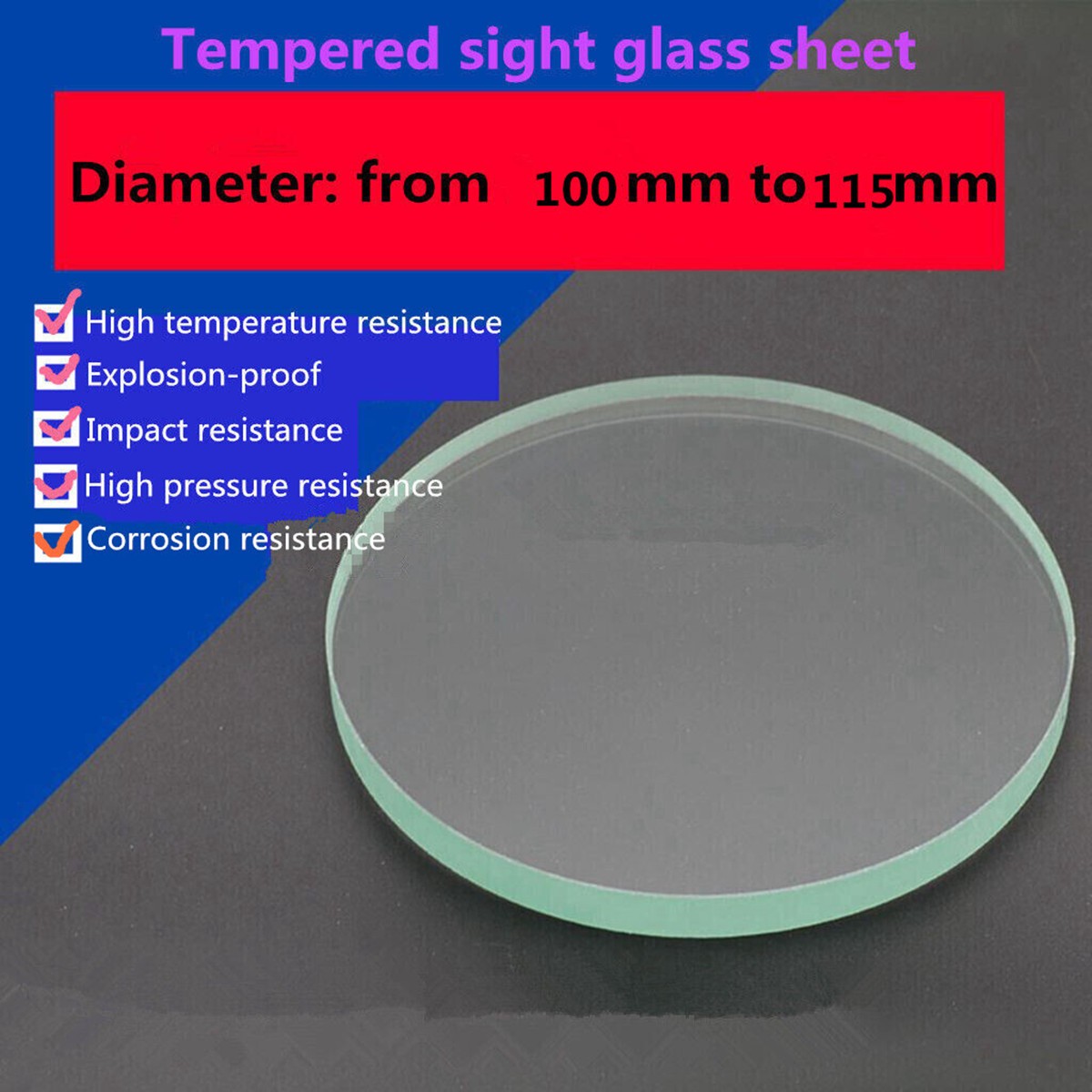 1Pc Tempered Sight Glass Sheet Circle Observation Lens Dia. 100mm To 115mm