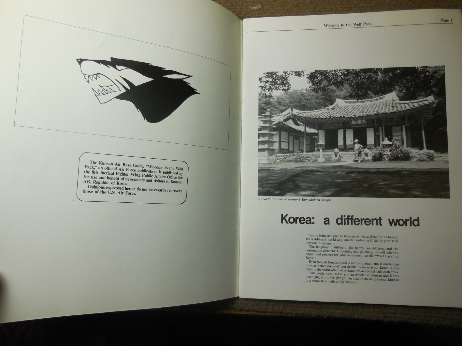 Softcover USAF Book Welcome To Kusan( KOREA) Air Base Home of The Wolf Pack