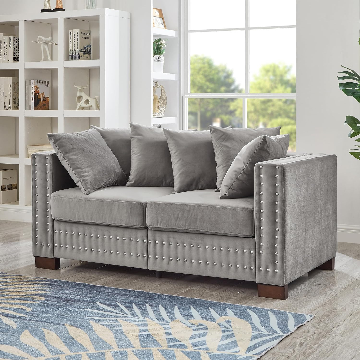 60.5'' Modern Tufted Velvet Loveseat Sofa with Square Armrest, Silver Nails Deco