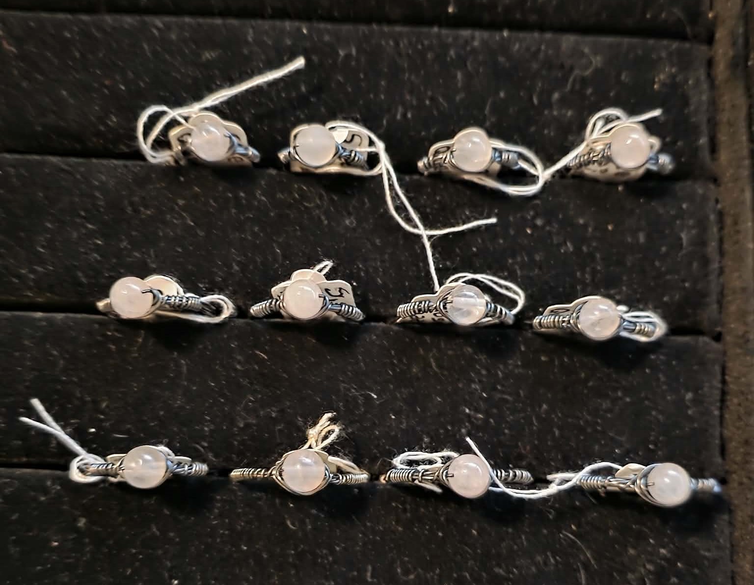 Handmade size 13 wire-wrapped Rose Quartz rings with hematite colored wire