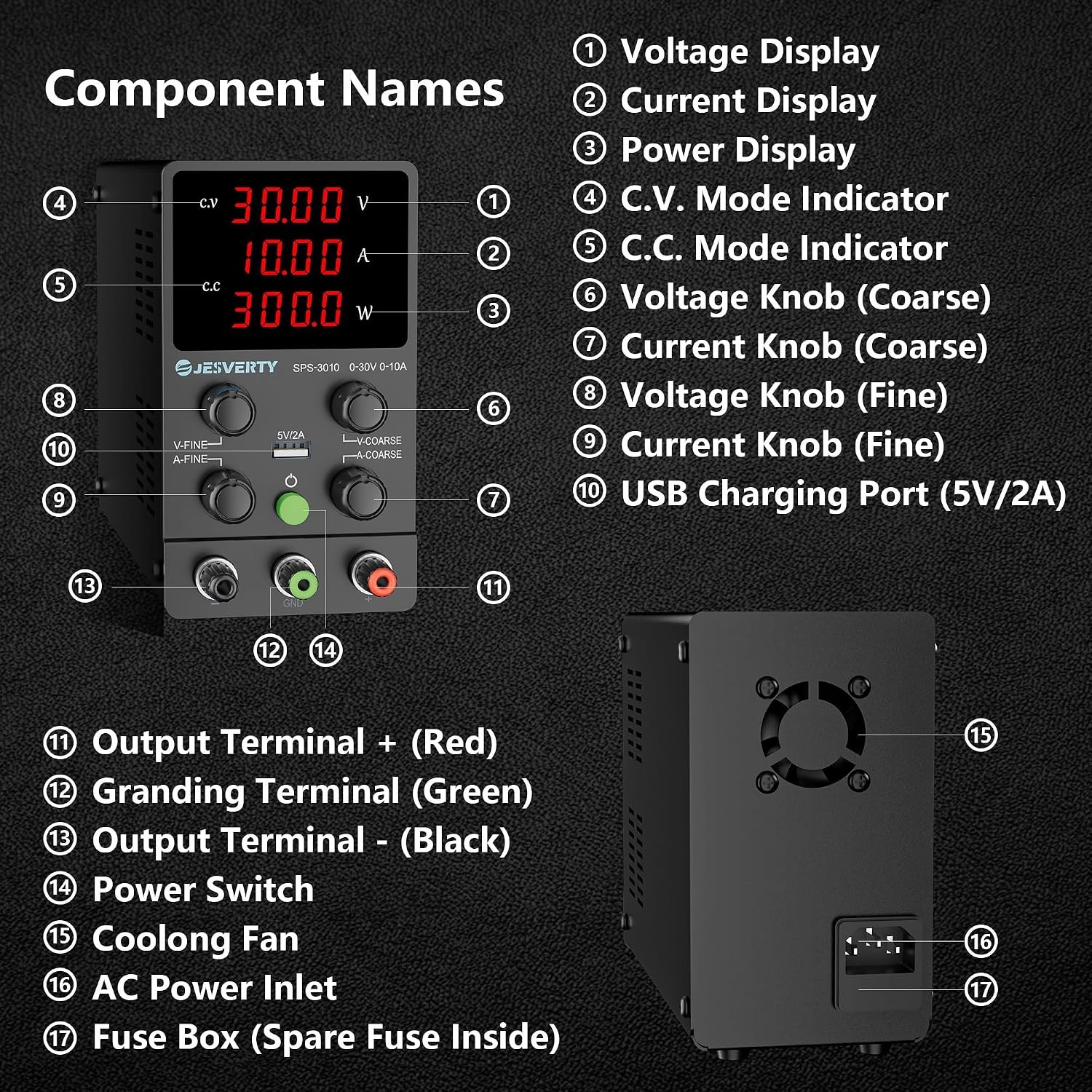 DC Power Supply Variable 0-30V 0-10A Adjustable Bench Switching DC Regulated