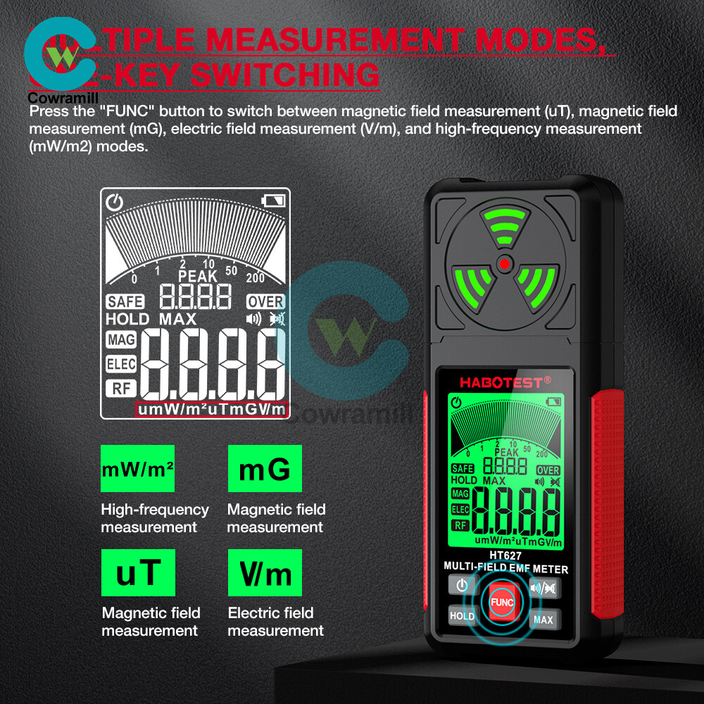 HT627 EMF Meter Electromagnetic Field Radiation Detector Radio Frequency Meter
