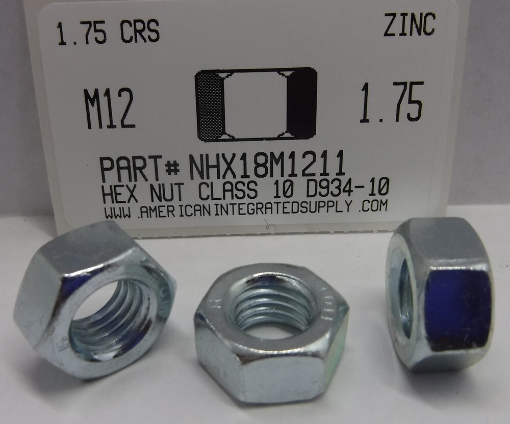 M12-1.75 HEX NUTS CLASS 10 STEEL ZINC PLATED (20)