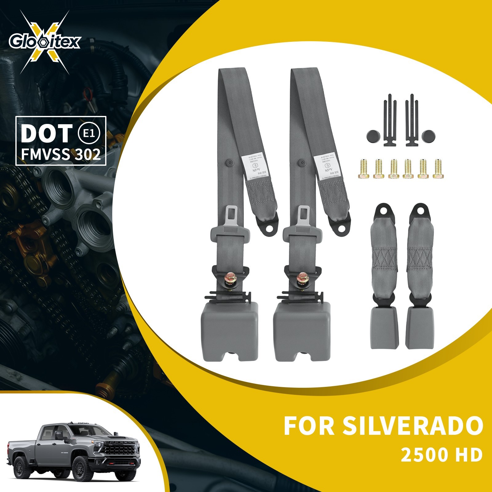 2X For Chevrolet Silverado 2500 HD 3 Point Safety Grey Seat Belt Strap Car&