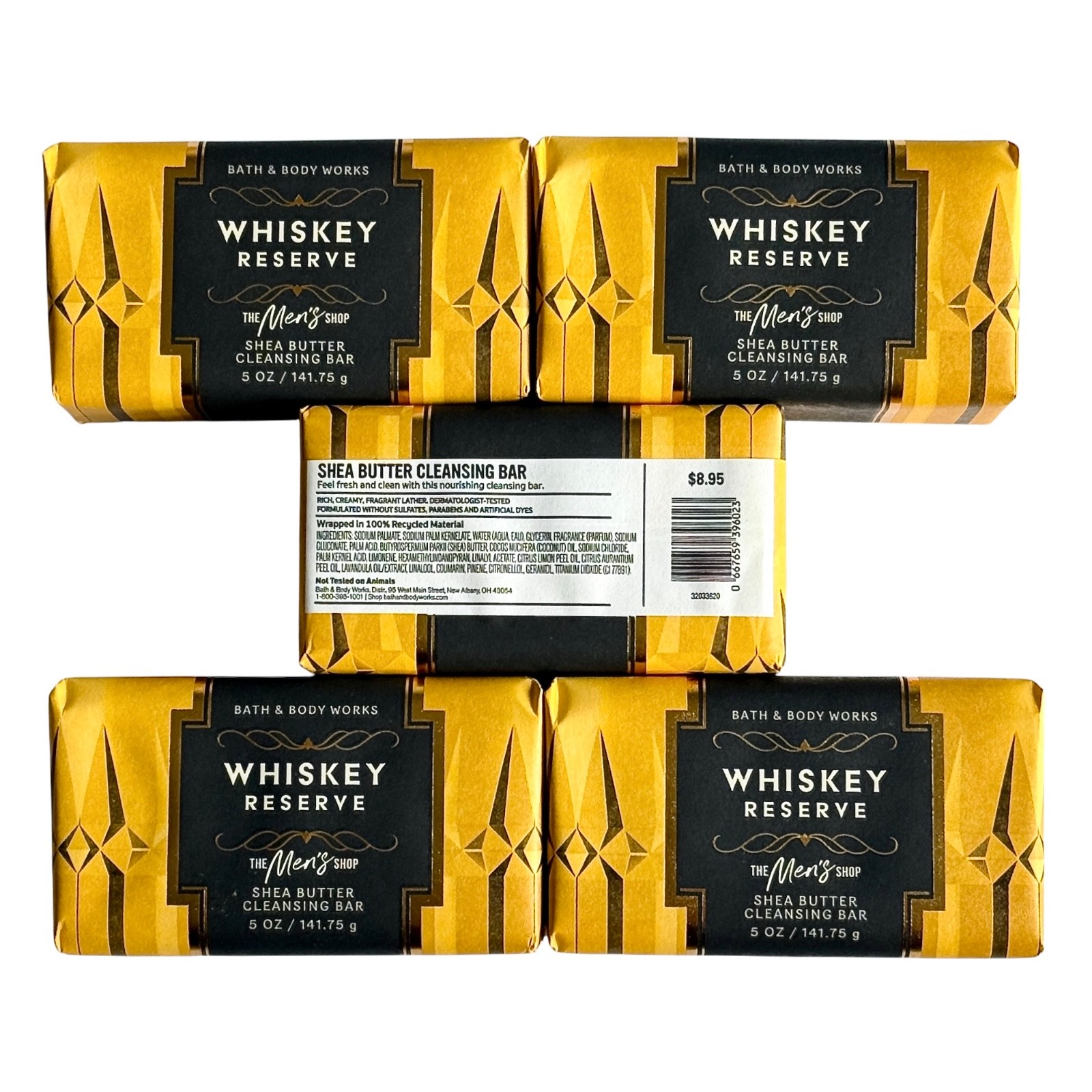 Bath & Body Works WHISKEY RESERVE Shea Butter Cleansing Bar Soap 5 oz (5-PACK)