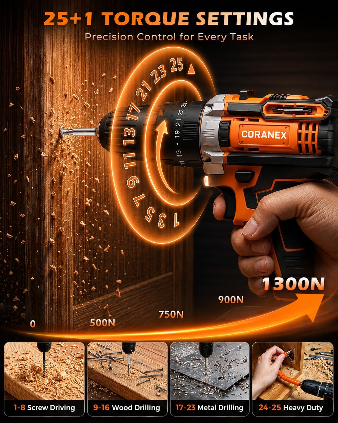21V Cordless Drill Set with Case | Easy to Control & Lightweight | 2 Batteries