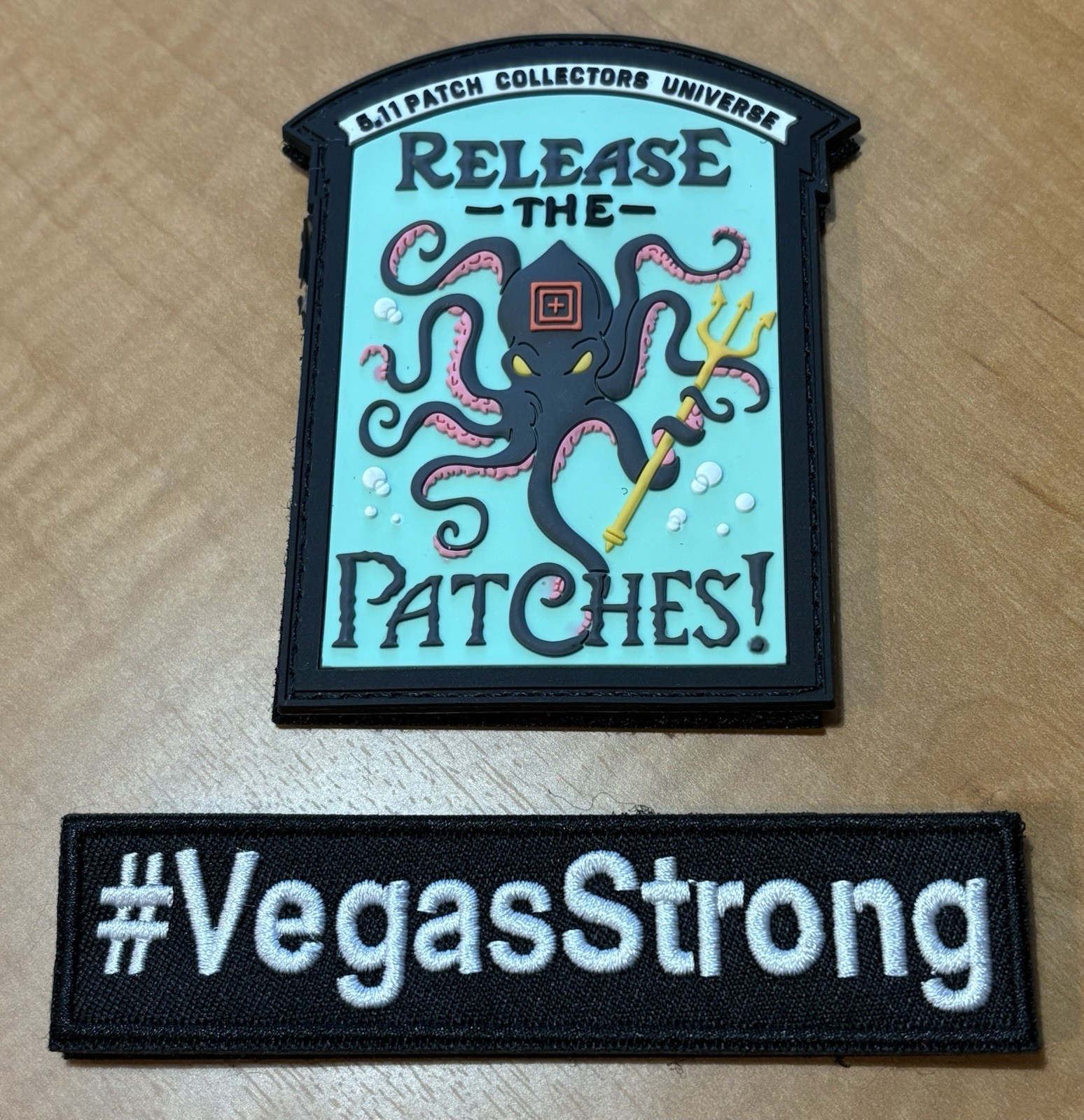 5.11 TACTICAL **COLLECTOR’S VIP** BLACK KRAKEN MORALE PATCH + #VegasStrong PATCH
