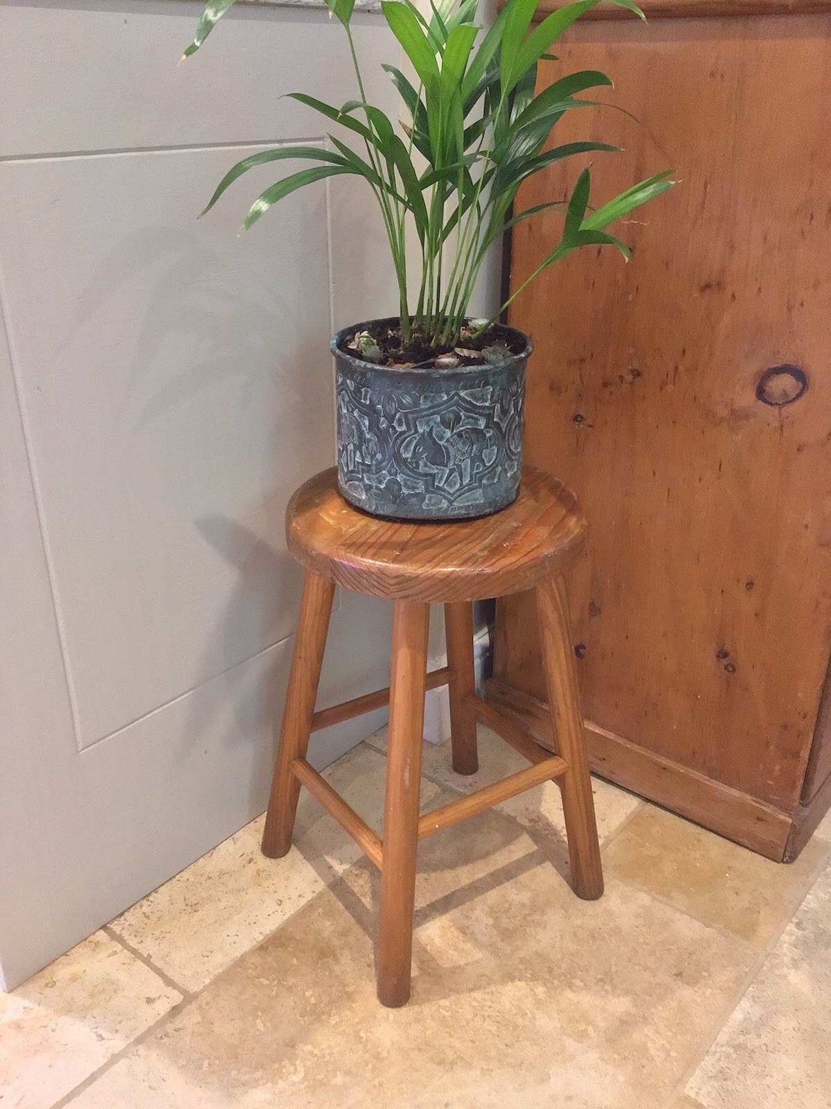 Vintage Pine Button Round Stool