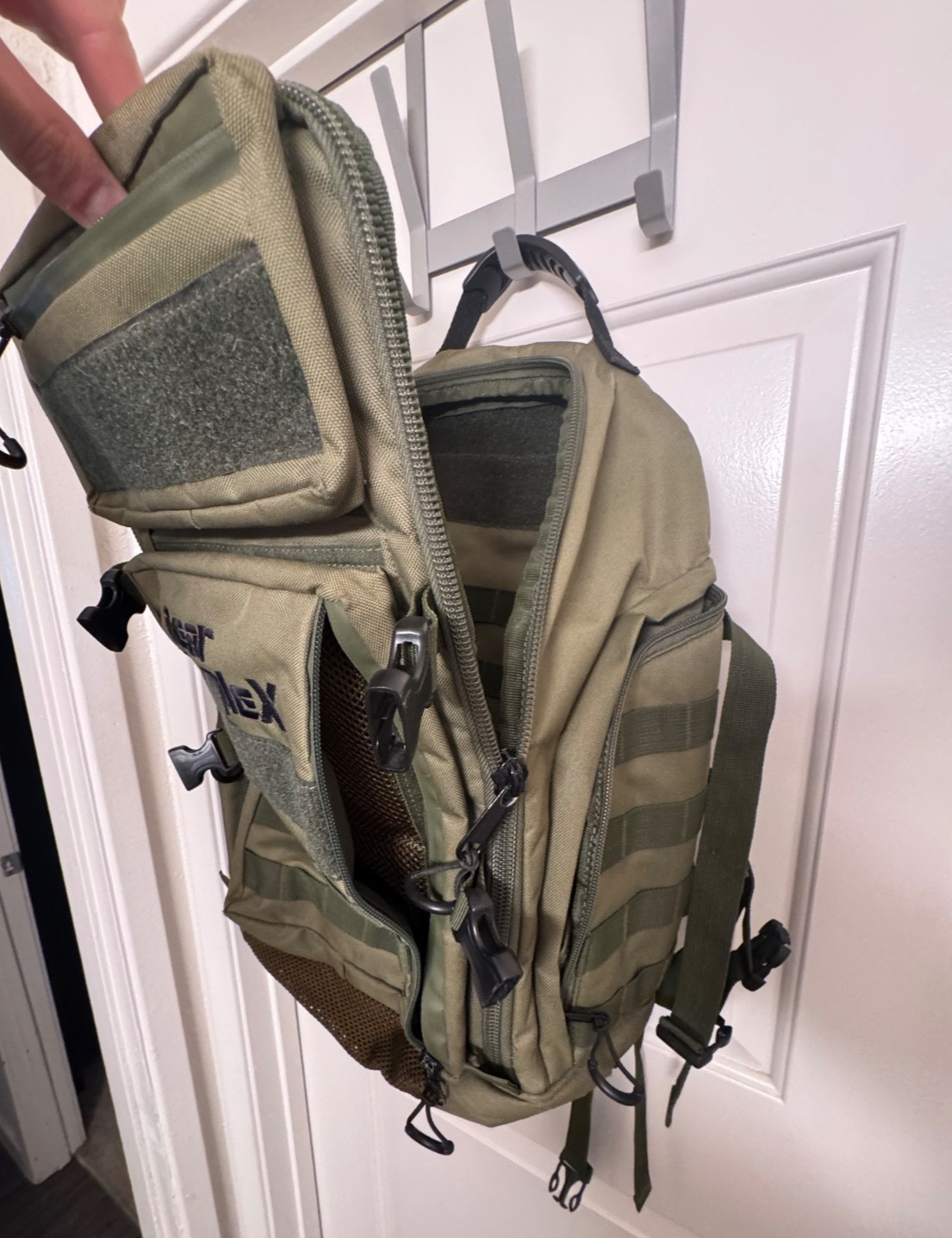 "Bear Komplex" Durable Tactical (Green) Backpack, 1 broken zipper, 4+ pockets
