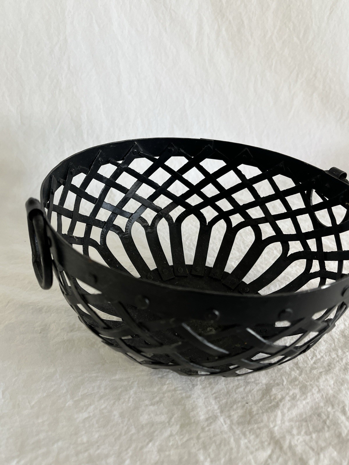 Black Resin Basket with Ring Handles Inspired by Cast Iron Baskets