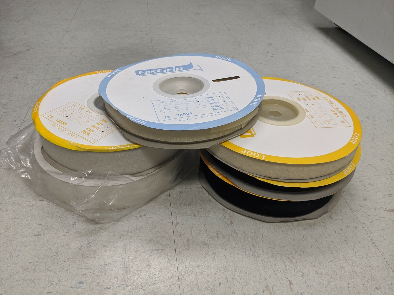 Roll of Acrylic Adhesive-Back Hook & Loop / 1" & 2"/ Black or White