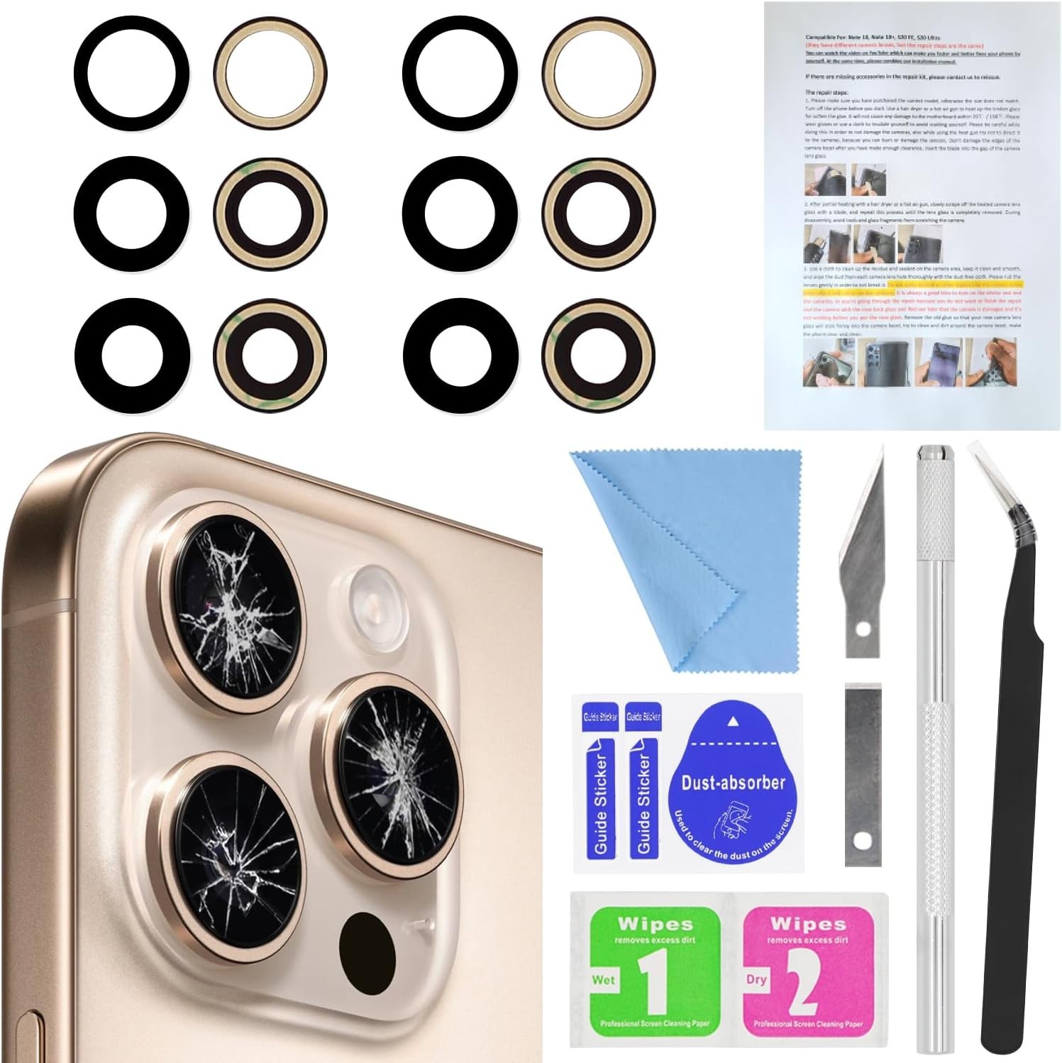 2PCS Back Rear Camera Lens Glass Replacement for Iphone 16 Pro Max and 16 Pro C