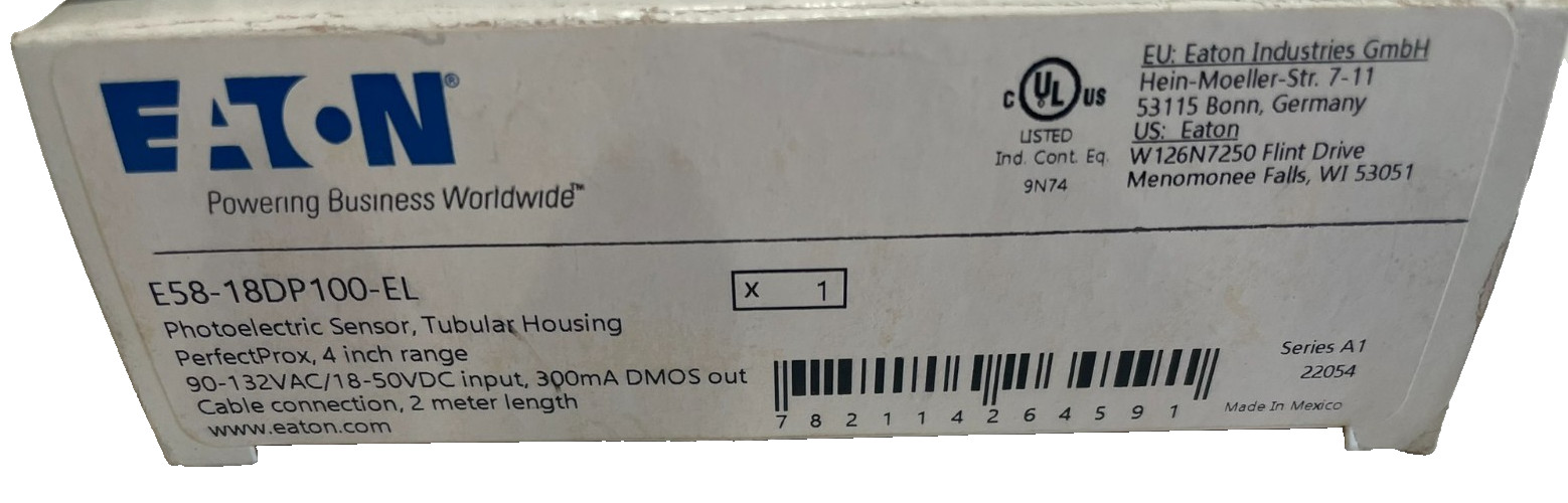 NEW EATON E58-18DP100-EL PHOTOELECTRIC SENSOR E5818DP100EL